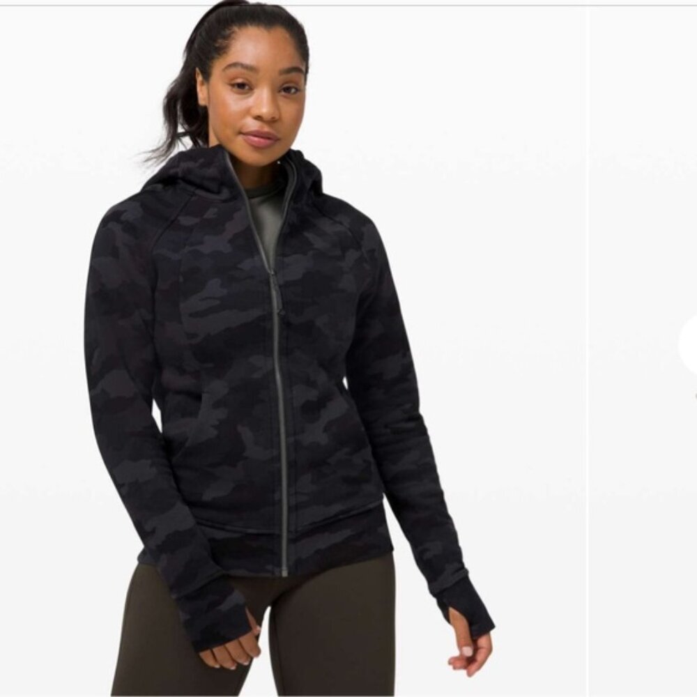 Lululemon Scuba Hoodie Light Cotton Fleece Jacket Pockets Zip Camo Deep Coal 10